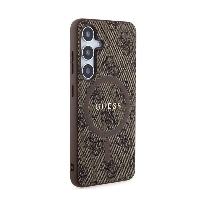 Guess 4G Collection odinis metalinis dėklas su logotipu MagSafe , skirtas Samsung Galaxy S24 - rudas
