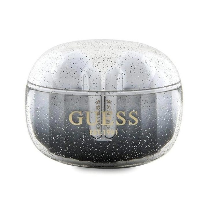 Guess Glitter Gradient TWS Bluetooth ausinės su doko stotimi - juodos spalvos