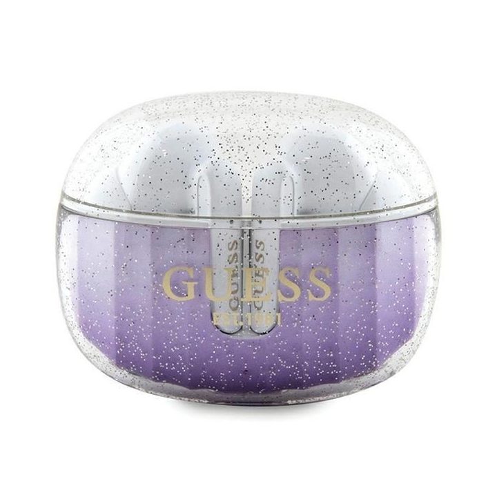 Guess Glitter Gradient TWS Bluetooth ausinės su doko stotimi - violetinės spalvos