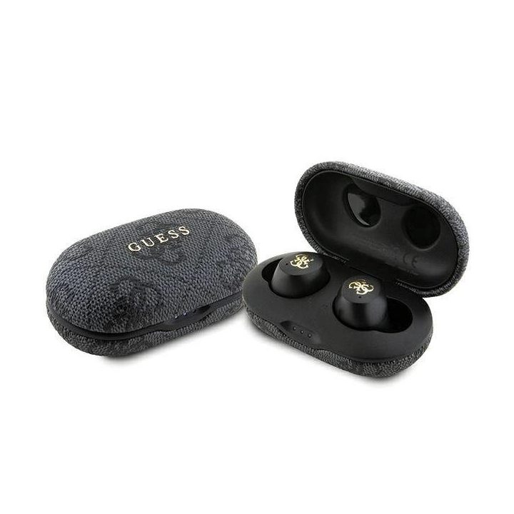 TWS Guess 4G Metalinės Bluetooth ausinės su ENC doko stotimi - juodos spalvos