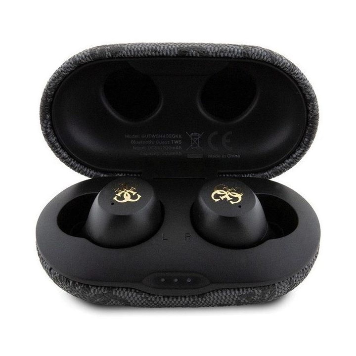 TWS Guess 4G Metalinės Bluetooth ausinės su ENC doko stotimi - juodos spalvos