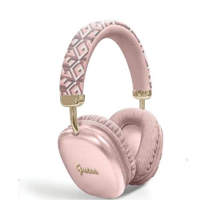 Guess GCube metalinės Bluetooth ausinės su logotipu - rožinės spalvos