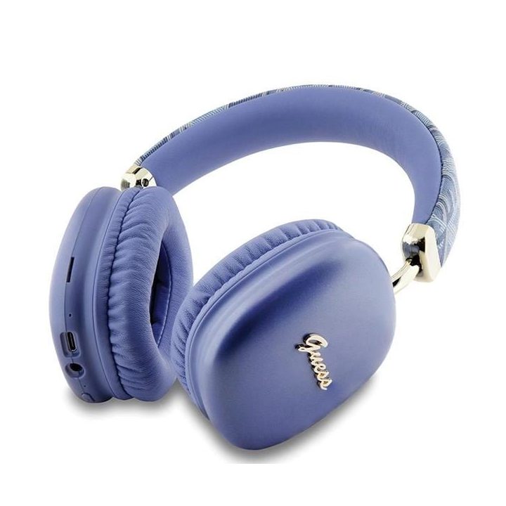 Guess GCube metalinės Bluetooth ausinės su logotipu - violetinės spalvos