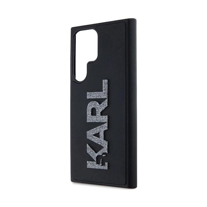 Karl Lagerfeld 3D Rubber Glitter Logo dėklas Samsung Galaxy S23 Ultra - juodas