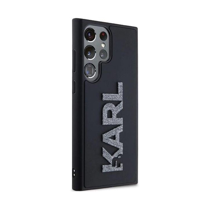 Karl Lagerfeld 3D Rubber Glitter Logo dėklas Samsung Galaxy S23 Ultra - juodas
