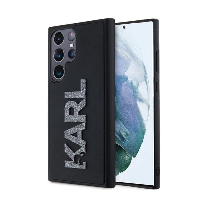 Karl Lagerfeld 3D Rubber Glitter Logo dėklas Samsung Galaxy S23 Ultra - juodas