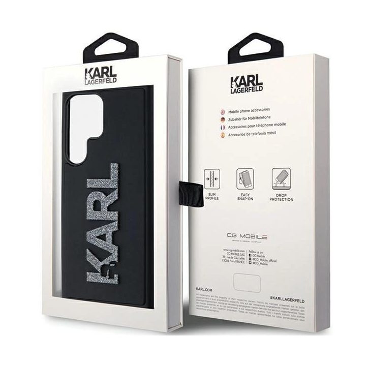 Karl Lagerfeld 3D Rubber Glitter Logo dėklas Samsung Galaxy S23 Ultra - juodas