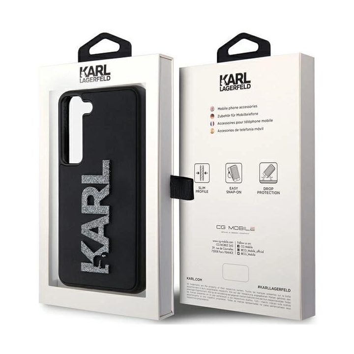 Karl Lagerfeld 3D Rubber Glitter Logo dėklas Samsung Galaxy S23 - juodas