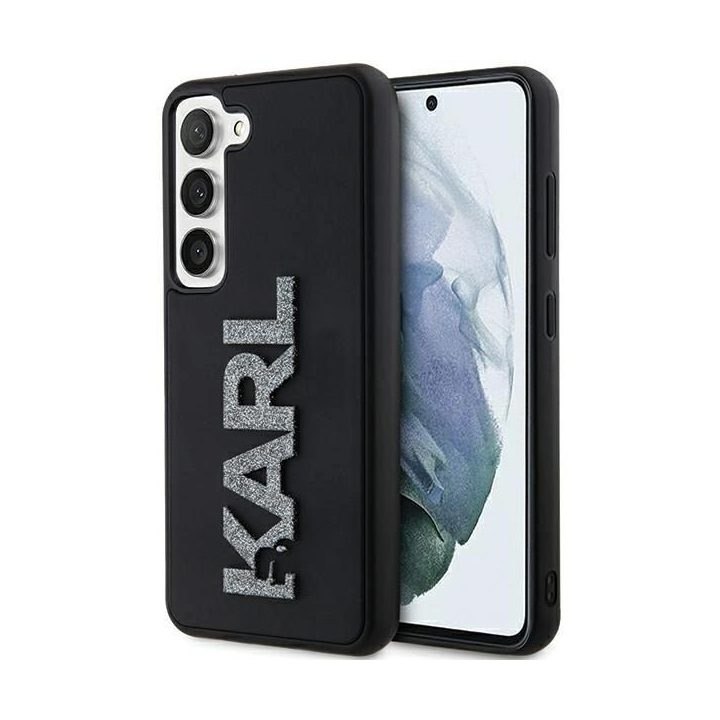 Karl Lagerfeld 3D Rubber Glitter Logo dėklas Samsung Galaxy S23 - juodas