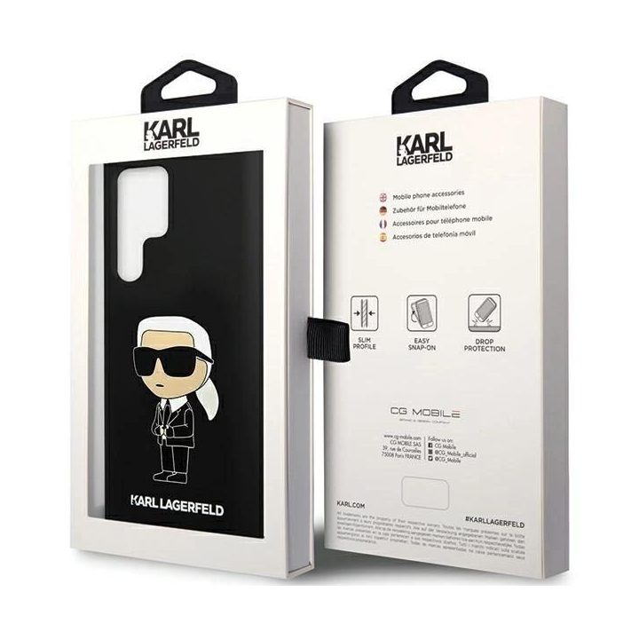 Karl Lagerfeld silikoninis Ikonik dėklas Samsung Galaxy S24 Ultra - juodas