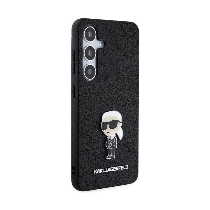 Karl Lagerfeld Fixed Glitter Ikonik Logo Metal Pin metalinis dėklas Samsung Galaxy S24+ - juodas