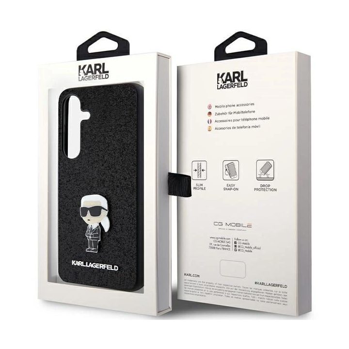 Karl Lagerfeld Fixed Glitter Ikonik Logo Metal Pin metalinis dėklas Samsung Galaxy S24+ - juodas