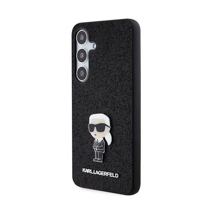 Karl Lagerfeld Fixed Glitter Ikonik Logo Metal Pin metalinis dėklas Samsung Galaxy S24+ - juodas