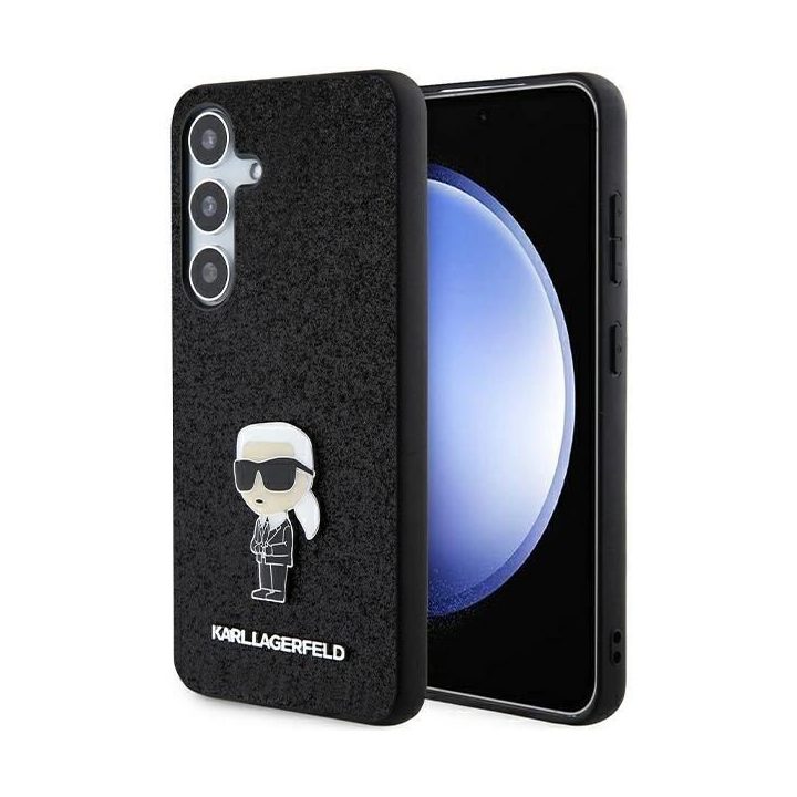Karl Lagerfeld Fixed Glitter Ikonik Logo Metal Pin metalinis dėklas Samsung Galaxy S24+ - juodas