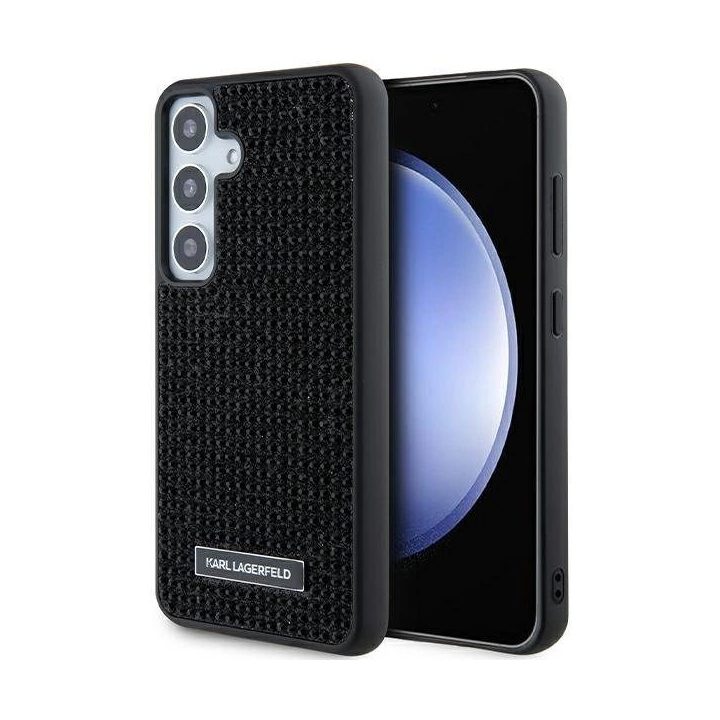 Karl Lagerfeld metalinis dėklas su rantytu logotipu, skirtas Samsung Galaxy S24+ - juodas