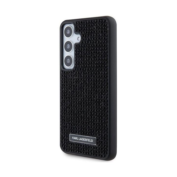 Karl Lagerfeld metalinis dėklas su rantytu logotipu, skirtas Samsung Galaxy S24+ - juodas