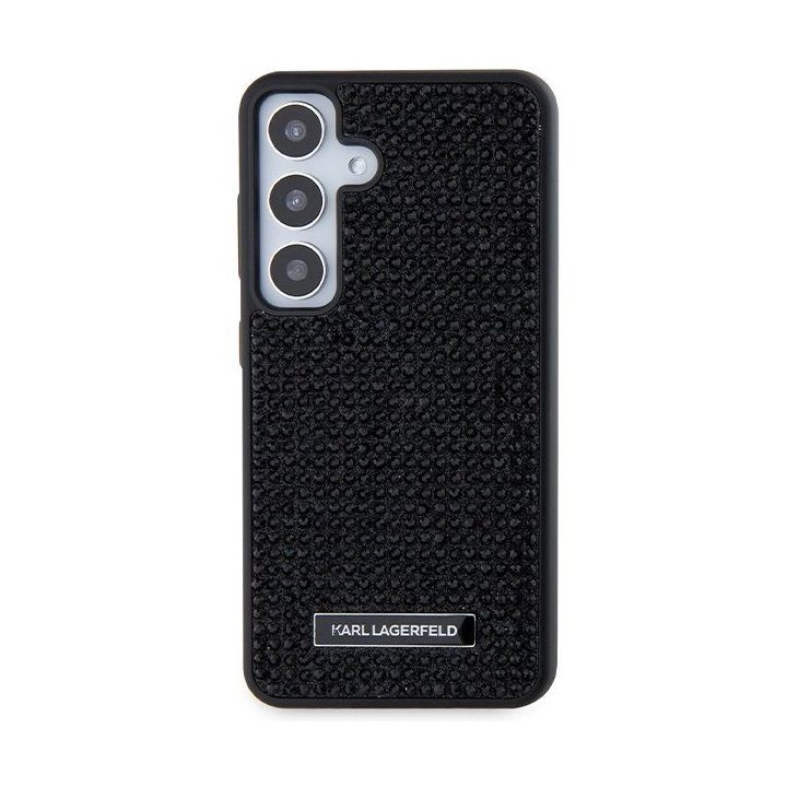 Karl Lagerfeld metalinis dėklas su rantytu logotipu, skirtas Samsung Galaxy S24+ - juodas
