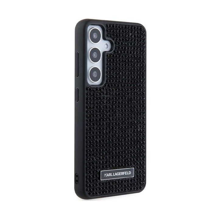 Karl Lagerfeld metalinis dėklas su rantytu logotipu, skirtas Samsung Galaxy S24+ - juodas