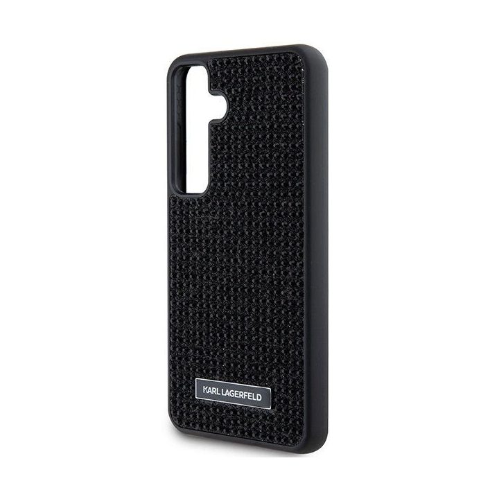 Karl Lagerfeld metalinis dėklas su rantytu logotipu, skirtas Samsung Galaxy S24+ - juodas