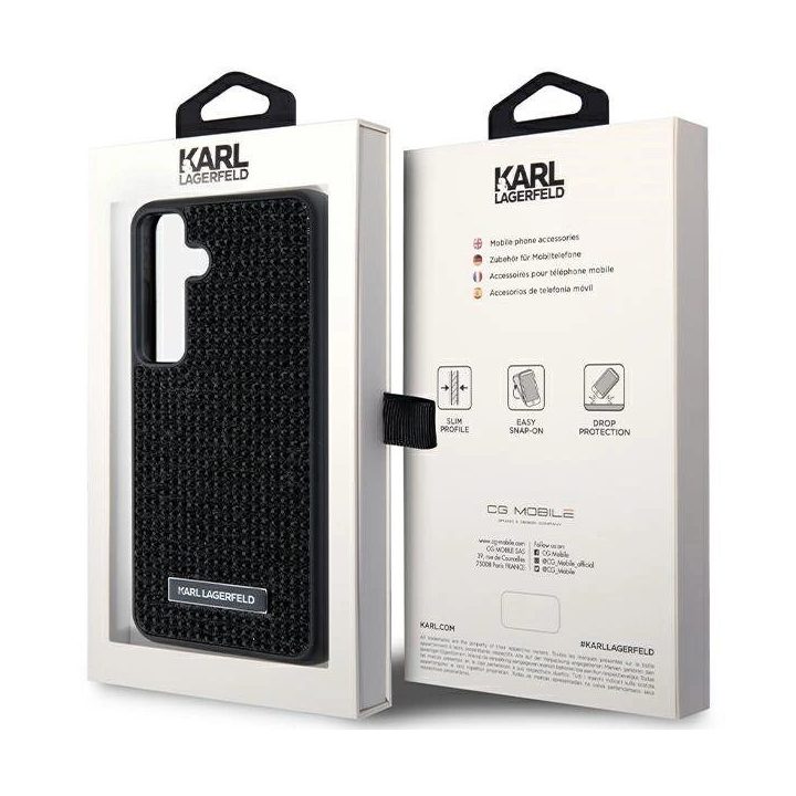 Karl Lagerfeld metalinis dėklas su rantytu logotipu, skirtas Samsung Galaxy S24+ - juodas