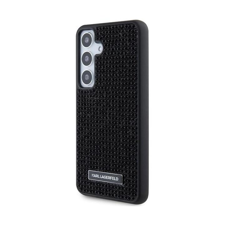 Karl Lagerfeld metalinis dėklas su kristalų logotipu, skirtas Samsung Galaxy S24 - juodas