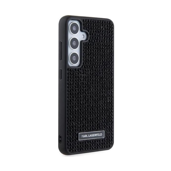 Karl Lagerfeld metalinis dėklas su kristalų logotipu, skirtas Samsung Galaxy S24 - juodas