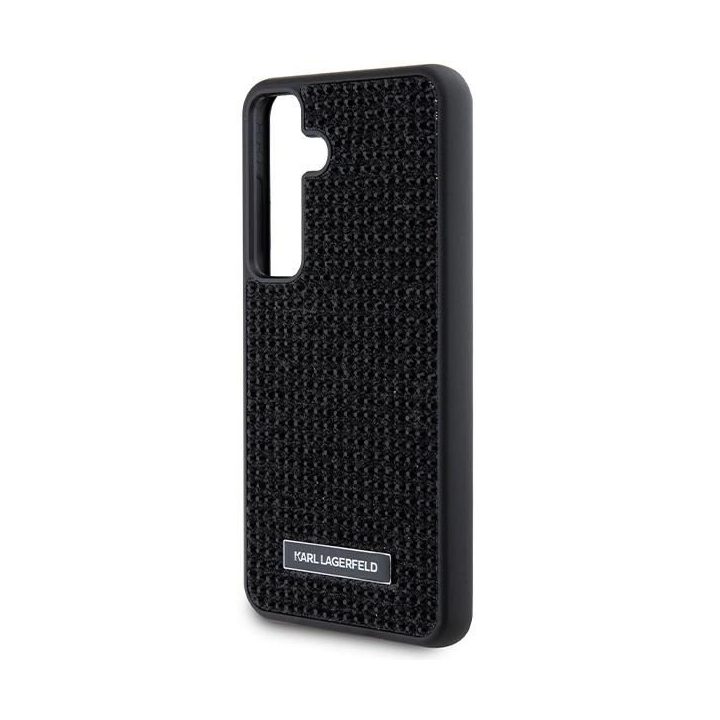 Karl Lagerfeld metalinis dėklas su kristalų logotipu, skirtas Samsung Galaxy S24 - juodas