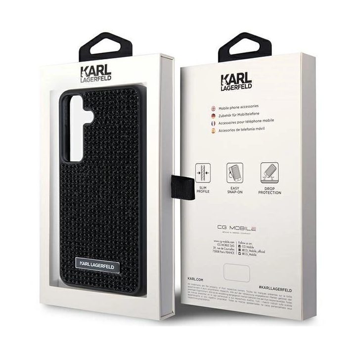 Karl Lagerfeld metalinis dėklas su kristalų logotipu, skirtas Samsung Galaxy S24 - juodas
