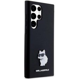 Samsung Galaxy S23 Ultra - juodas Karl Lagerfeld silikoninis metalinio smeigtuko dėklas Choupette , skirtas