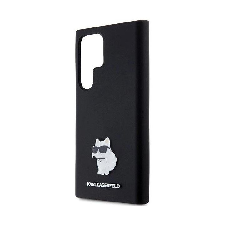 Samsung Galaxy S23 Ultra - juodas Karl Lagerfeld silikoninis metalinio smeigtuko dėklas Choupette , skirtas