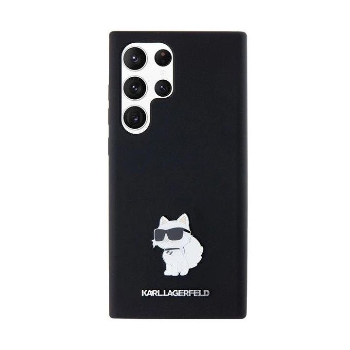Samsung Galaxy S23 Ultra - juodas Karl Lagerfeld silikoninis metalinio smeigtuko dėklas Choupette , skirtas