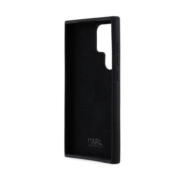 Samsung Galaxy S23 Ultra - juodas Karl Lagerfeld silikoninis metalinio smeigtuko dėklas Choupette , skirtas