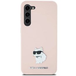 Samsung Galaxy S23 Ultra - rožinis Karl Lagerfeld silikoninis metalinis dėklas Choupette su smeigtuku, skirtas