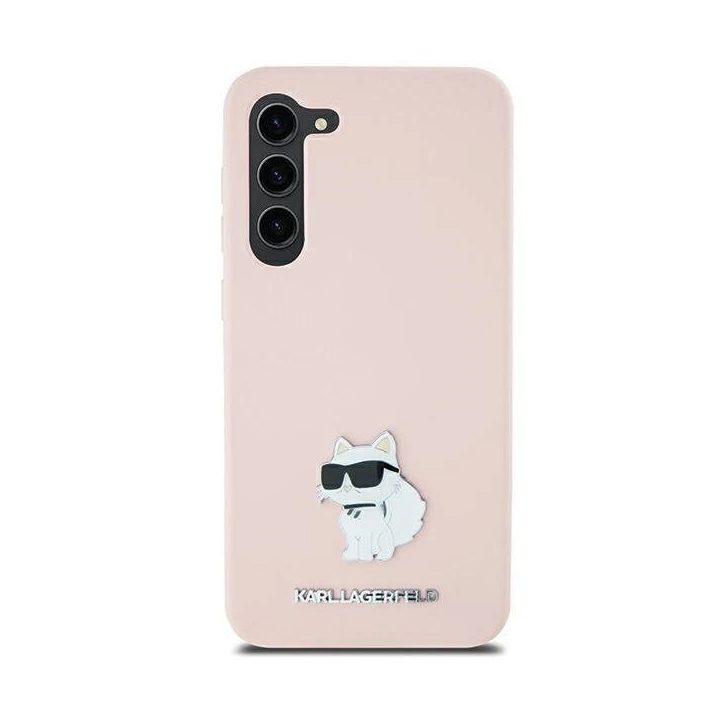 Samsung Galaxy S23 Ultra - rožinis Karl Lagerfeld silikoninis metalinis dėklas Choupette su smeigtuku, skirtas