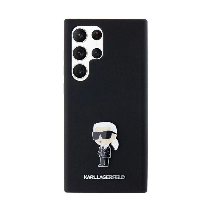 Samsung Galaxy S23 Ultra - juodas Karl Lagerfeld silikoninis Ikonik Metal Pin dėklas
