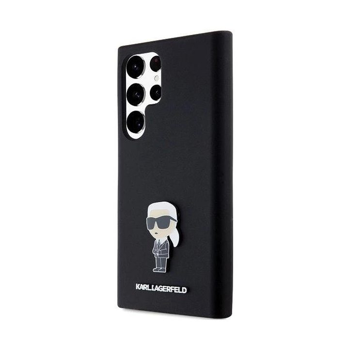 Samsung Galaxy S23 Ultra - juodas Karl Lagerfeld silikoninis Ikonik Metal Pin dėklas