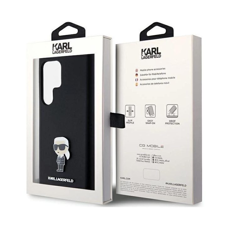 Samsung Galaxy S23 Ultra - juodas Karl Lagerfeld silikoninis Ikonik Metal Pin dėklas