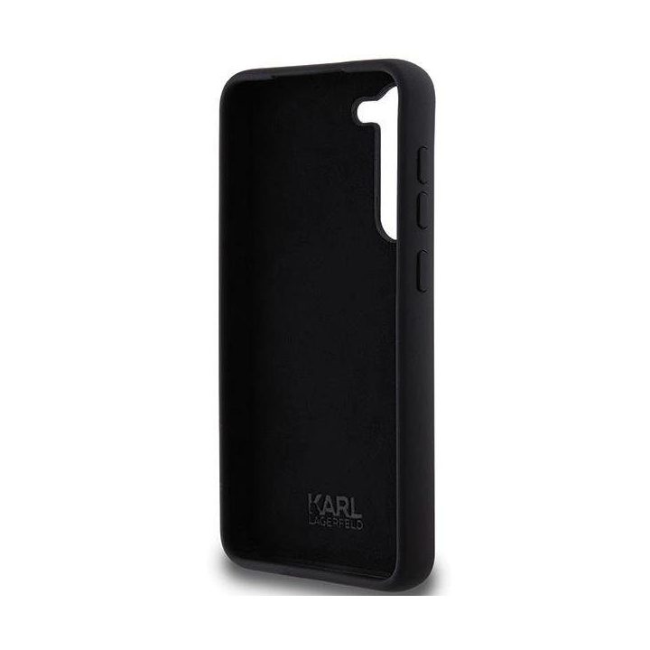 Samsung Galaxy S23+ - juodas Karl Lagerfeld silikoninis Choupette Metal Pin dėklas