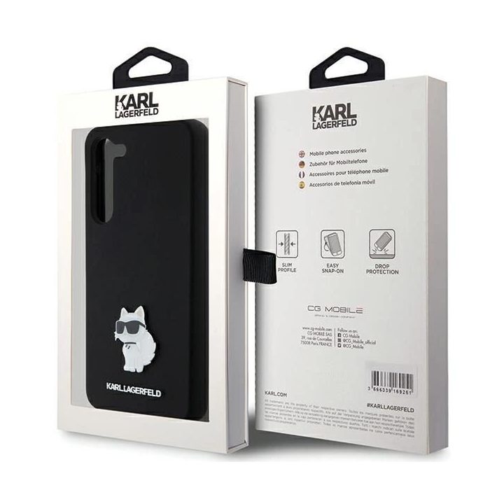 Samsung Galaxy S23+ - juodas Karl Lagerfeld silikoninis Choupette Metal Pin dėklas