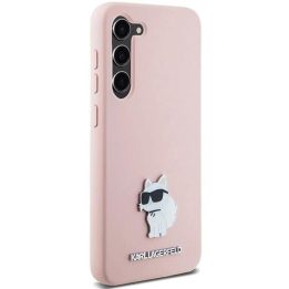 Samsung Galaxy S23+ - rožinis Karl Lagerfeld silikoninis Choupette Metal Pin dėklas