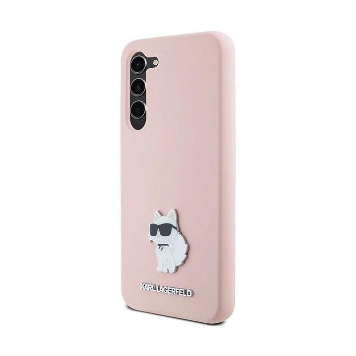 Samsung Galaxy S23+ - rožinis Karl Lagerfeld silikoninis Choupette Metal Pin dėklas