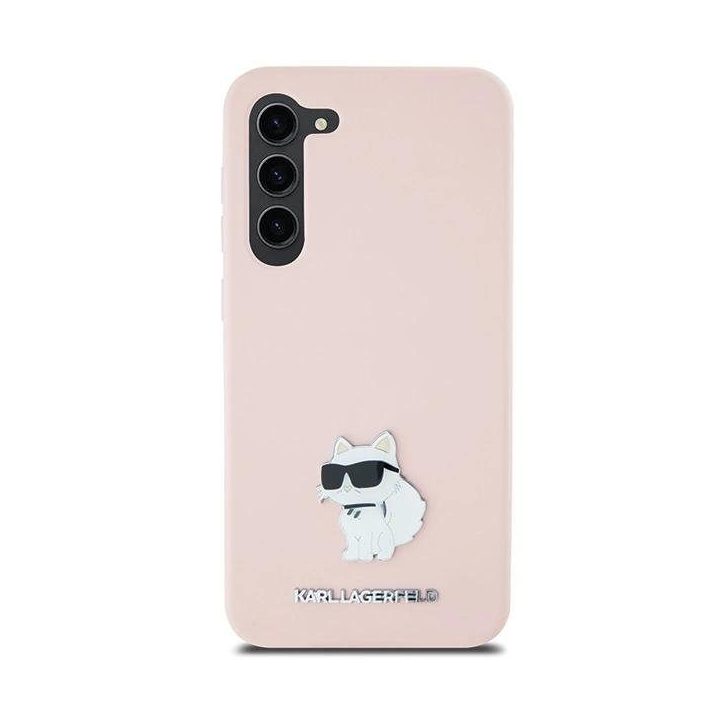 Samsung Galaxy S23+ - rožinis Karl Lagerfeld silikoninis Choupette Metal Pin dėklas