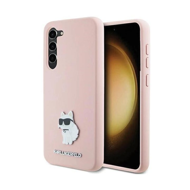 Samsung Galaxy S23+ - rožinis Karl Lagerfeld silikoninis Choupette Metal Pin dėklas