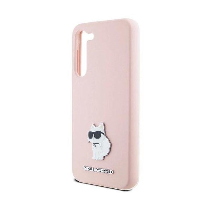 Samsung Galaxy S23+ - rožinis Karl Lagerfeld silikoninis Choupette Metal Pin dėklas