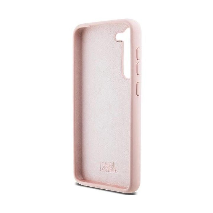 Samsung Galaxy S23+ - rožinis Karl Lagerfeld silikoninis Choupette Metal Pin dėklas