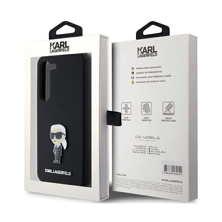Samsung Galaxy S23+ - juodas Karl Lagerfeld silikoninis Ikonik Metal Pin dėklas