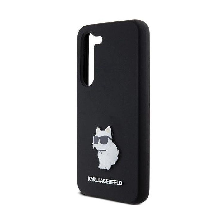 Samsung Galaxy S23 - juodas Karl Lagerfeld silikoninis Choupette Metal Pin dėklas