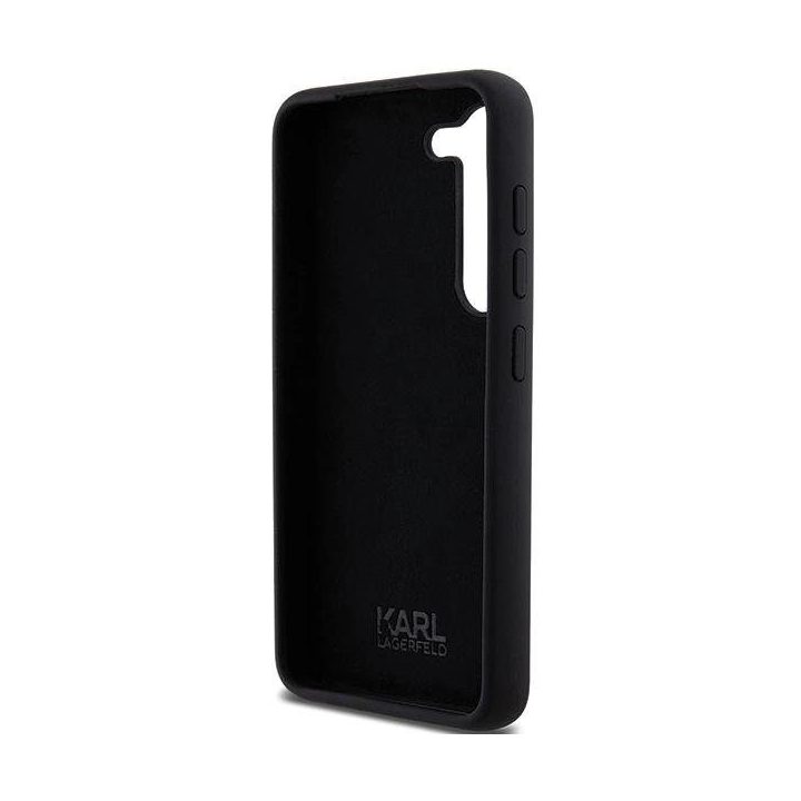 Samsung Galaxy S23 - juodas Karl Lagerfeld silikoninis Choupette Metal Pin dėklas