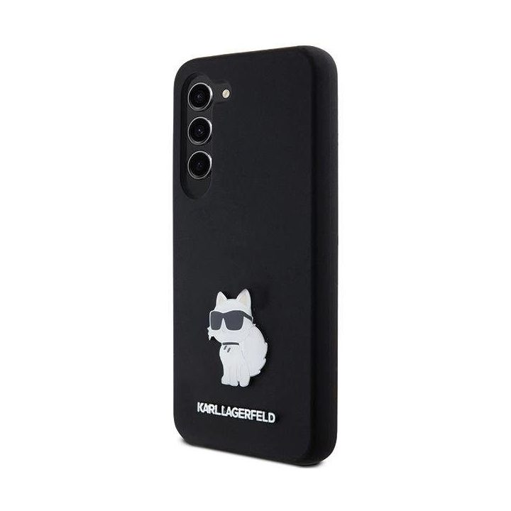Samsung Galaxy S23 - juodas Karl Lagerfeld silikoninis Choupette Metal Pin dėklas