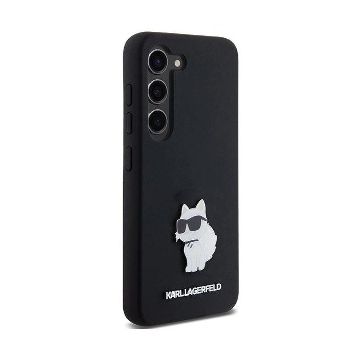 Samsung Galaxy S23 - juodas Karl Lagerfeld silikoninis Choupette Metal Pin dėklas